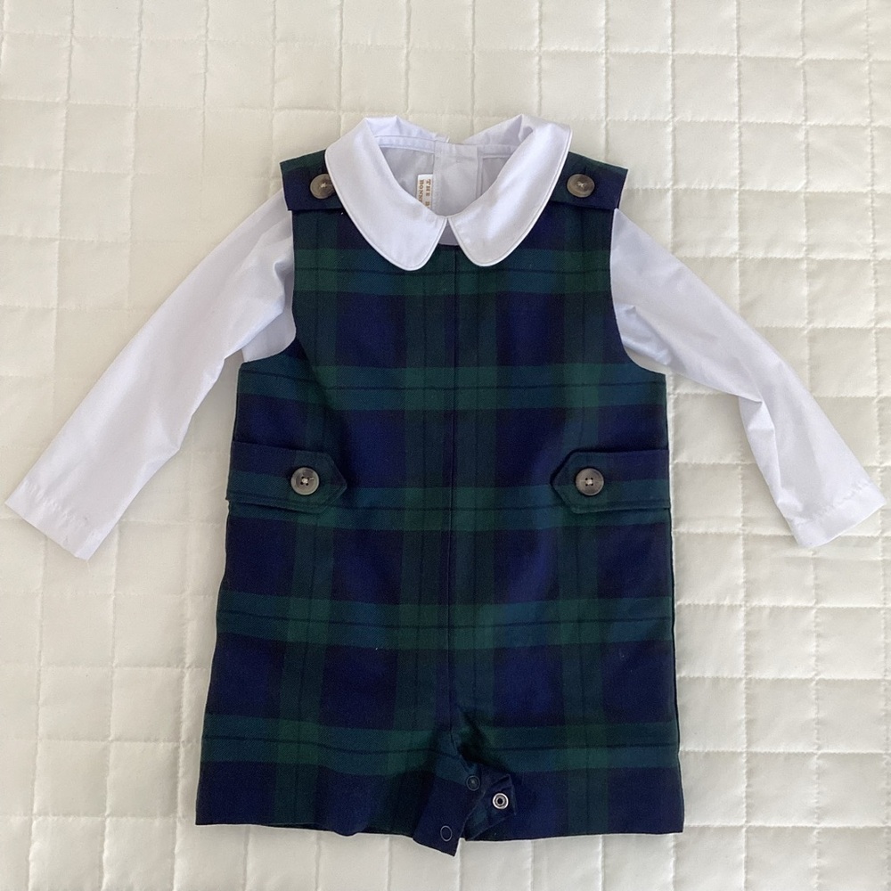 TBBC Beaufort Bonnet Company Plaid Jon Jon Set + Peter Pan Bodysuit 18–24M